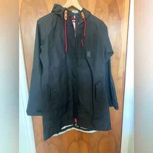 Topo Designs Black Trench Coat with Red Accents